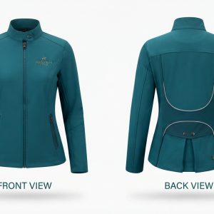 Custom Teal Softshell Riding Jacket – custom manufactured by Ravix Pro Industry, Sialkot, Pakistan
