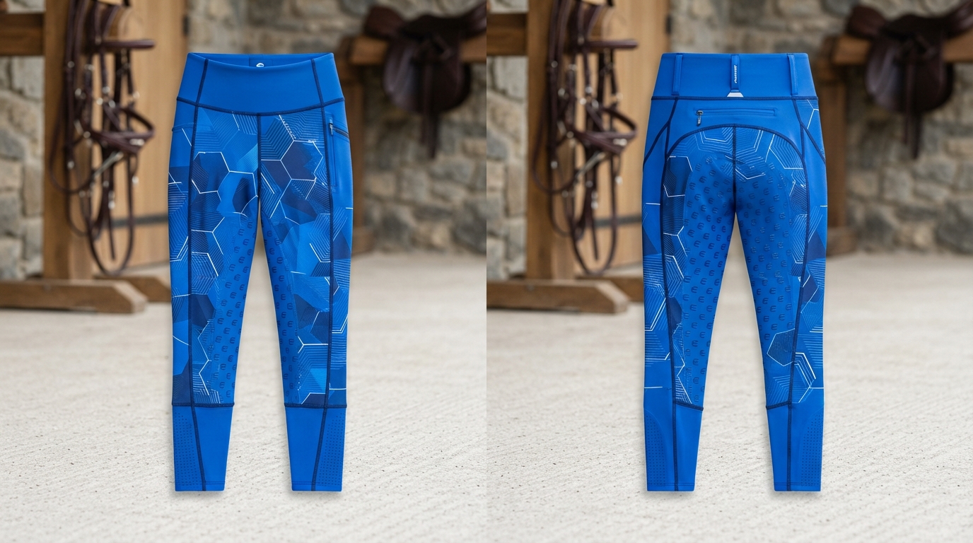 Custom Royal Blue Print Riding Leggings Custom Royal Blue Print Riding Leggings – custom manufactured by Ravix Pro Industry, Sialkot, Pakistan