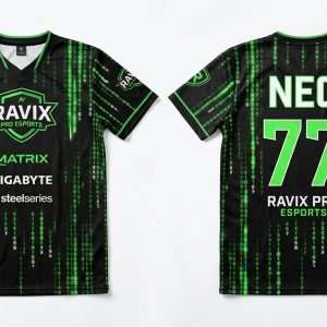 Custom Black and Green Matrix Esports Jersey – custom manufactured by Ravix Pro Industry, Sialkot, Pakistan