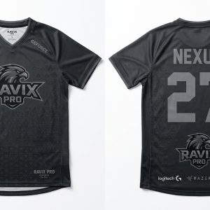 Custom Black and Grey Esports Jersey – custom manufactured by Ravix Pro Industry, Sialkot, Pakistan