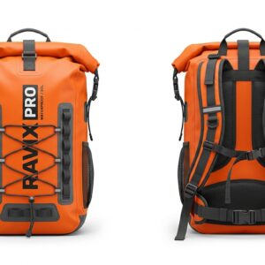 Custom Orange and Black Dry Bag – custom manufactured by Ravix Pro Industry, Sialkot, Pakistan