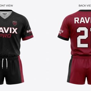 Custom Black and Maroon Flag Football Uniform – custom manufactured by Ravix Pro Industry, Sialkot, Pakistan