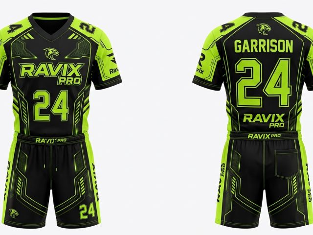 Custom Black and Neon Green Flag Football Uniform – custom manufactured by Ravix Pro Industry, Sialkot, Pakistan