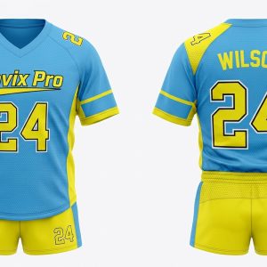 Custom Sky Blue and Yellow Flag Football Uniform – custom manufactured by Ravix Pro Industry, Sialkot, Pakistan