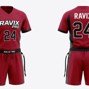 Custom Red Flag Football Uniform with Black Trim – custom manufactured by Ravix Pro Industry, Sialkot, Pakistan