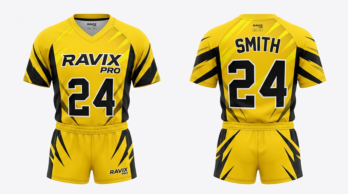 Custom Yellow and Black Tiger Flag Football Uniform Custom Yellow and Black Tiger Flag Football Uniform – custom manufactured by Ravix Pro Industry, Sialkot, Pakistan