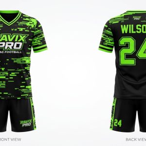Custom Black and Neon Green Digital Flag Football Uniform – custom manufactured by Ravix Pro Industry, Sialkot, Pakistan