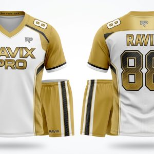 Custom White and Gold Flag Football Uniform – custom manufactured by Ravix Pro Industry, Sialkot, Pakistan