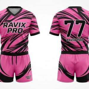 Custom Pink and Black Tiger Stripe Flag Football Uniform – custom manufactured by Ravix Pro Industry, Sialkot, Pakistan