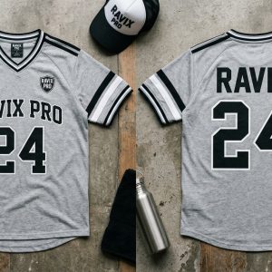 Custom Grey and Black Stripe Sleeve Football Jersey – custom manufactured by Ravix Pro Industry, Sialkot, Pakistan