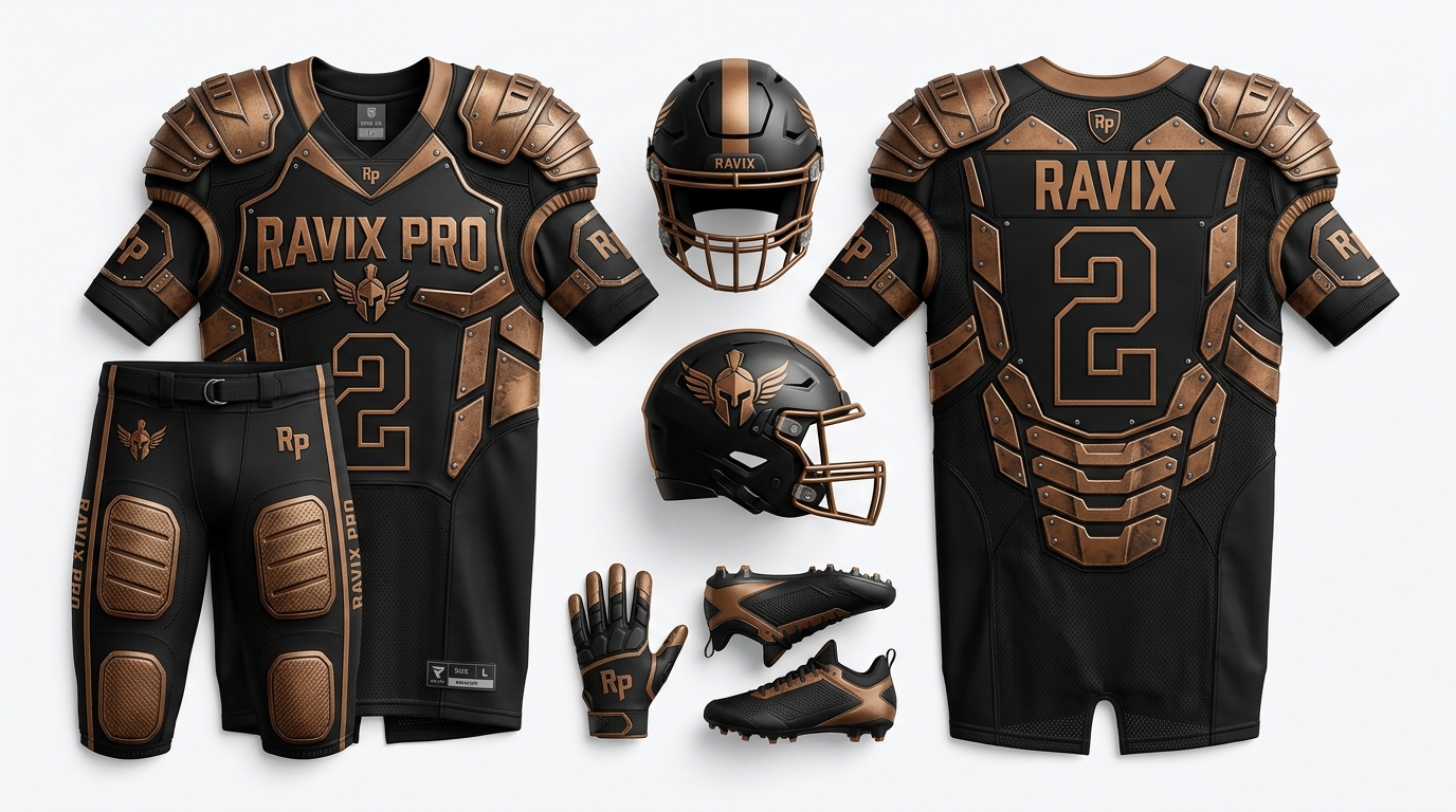 Custom Black and Gold American Football Uniform Custom Black and Gold American Football Uniform – custom manufactured by Ravix Pro Industry, Sialkot, Pakistan