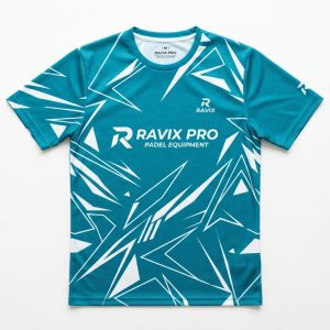 Custom Teal Geometric Padel Jersey – custom manufactured by Ravix Pro Industry, Sialkot, Pakistan