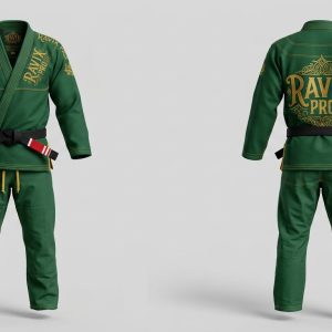 Custom Forest Green and Gold BJJ Gi – custom manufactured by Ravix Pro Industry, Sialkot, Pakistan