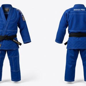 Custom Royal Blue Judo Gi with Back Panel Print – custom manufactured by Ravix Pro Industry, Sialkot, Pakistan