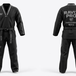 Custom Black Taekwondo Dobok Uniform – custom manufactured by Ravix Pro Industry, Sialkot, Pakistan