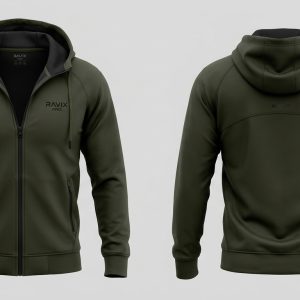 Custom Olive Sports Hoodie – custom manufactured by Ravix Pro Industry, Sialkot, Pakistan