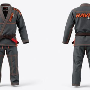 Custom Charcoal and Orange BJJ Gi – custom manufactured by Ravix Pro Industry, Sialkot, Pakistan