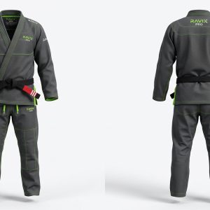 Custom Charcoal and Lime Green BJJ Gi – custom manufactured by Ravix Pro Industry, Sialkot, Pakistan