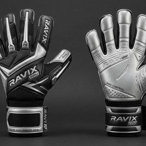 Custom Black and Silver Goalkeeper Gloves – custom manufactured by Ravix Pro Industry, Sialkot, Pakistan