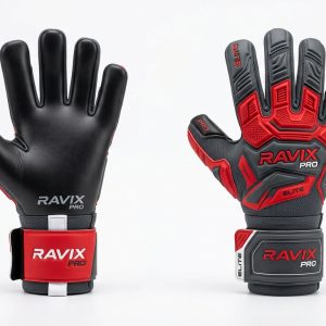 Custom Black and Red Goalkeeper Gloves – custom manufactured by Ravix Pro Industry, Sialkot, Pakistan