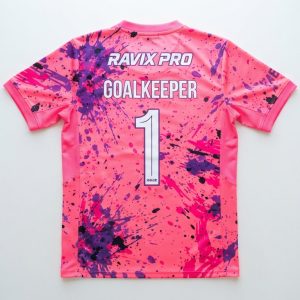 Custom Pink and Purple Goalkeeper Jersey – custom manufactured by Ravix Pro Industry, Sialkot, Pakistan