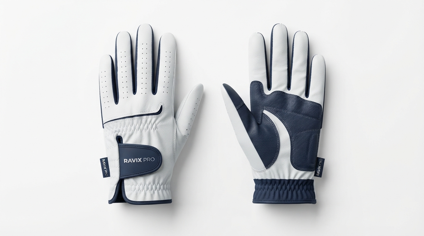 Custom White and Navy Golf Gloves Custom White and Navy Golf Gloves – custom manufactured by Ravix Pro Industry, Sialkot, Pakistan