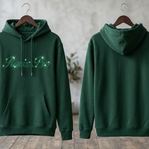 Custom Forest Green Hoodie with Script Logo – custom manufactured by Ravix Pro Industry, Sialkot, Pakistan