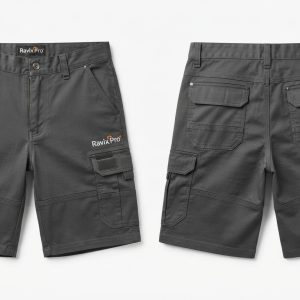 Custom Grey Cargo Work Shorts – custom manufactured by Ravix Pro Industry, Sialkot, Pakistan