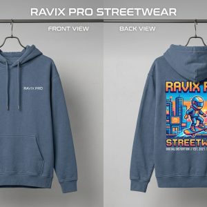 Custom Slate Blue Streetwear Hoodie – custom manufactured by Ravix Pro Industry, Sialkot, Pakistan