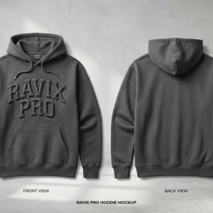 Custom Charcoal Hoodie with Embossed Logo – custom manufactured by Ravix Pro Industry, Sialkot, Pakistan