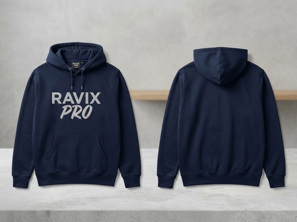How to Start a Streetwear Brand with Private Label Manufacturing Custom Navy Hoodie with White Logo – custom manufactured by Ravix Pro Industry, Sialkot, Pakistan