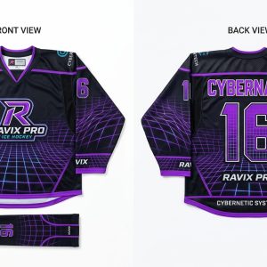 Custom Black and Purple Ice Hockey Uniform – custom manufactured by Ravix Pro Industry, Sialkot, Pakistan