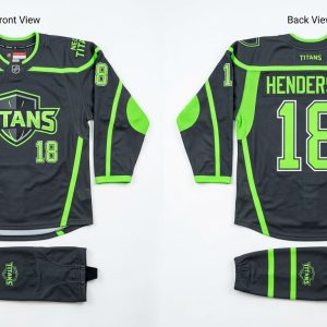 Custom Charcoal and Lime Green Ice Hockey Uniform – custom manufactured by Ravix Pro Industry, Sialkot, Pakistan
