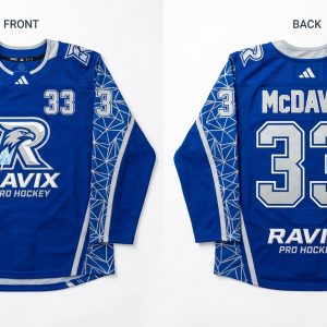 Custom Royal Blue and White Ice Hockey Uniform – custom manufactured by Ravix Pro Industry, Sialkot, Pakistan