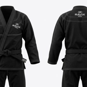 Custom Black Karate Gi with Contrast Lapel Stitching with Contrast Lapel Stitching – custom manufactured by Ravix Pro Industry, Sialkot, Pakistan