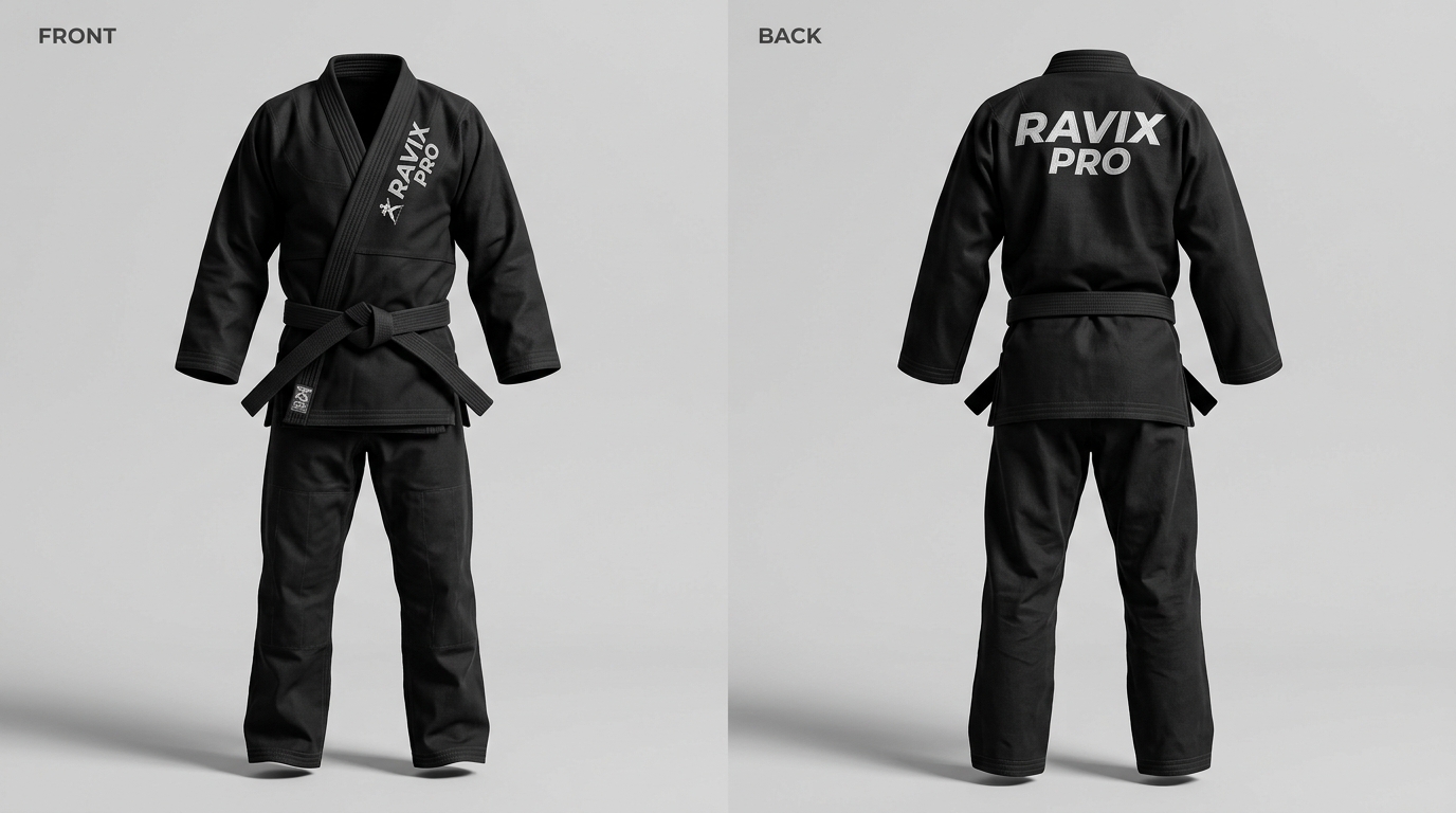 Custom Black Karate Gi with Large Back Print Custom Black Karate Gi with Large Back Print – custom manufactured by Ravix Pro Industry, Sialkot, Pakistan