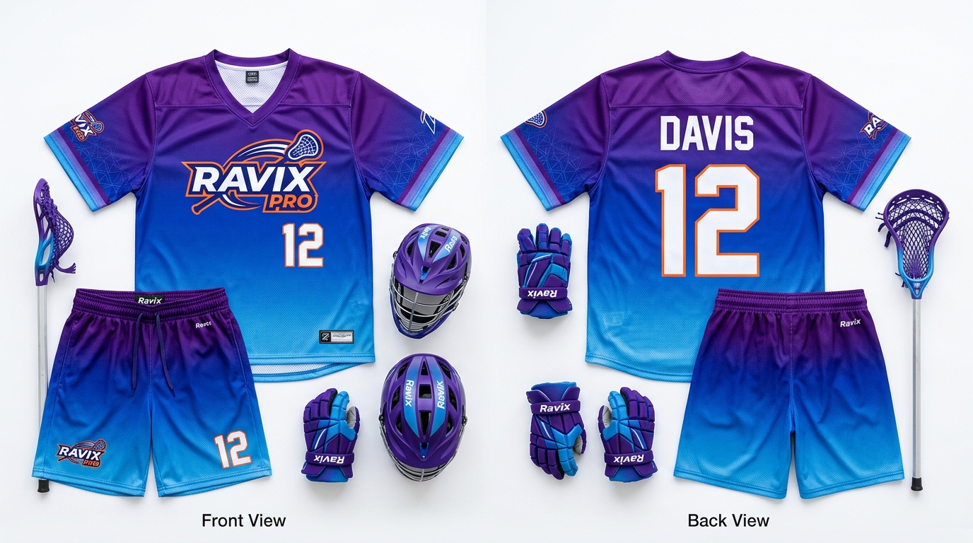 Custom Purple and Blue Lacrosse Uniform Custom Purple and Blue Lacrosse Uniform – custom manufactured by Ravix Pro Industry, Sialkot, Pakistan