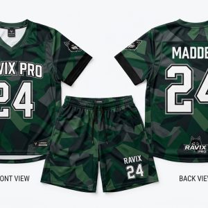 Custom Forest Green Camo Lacrosse Uniform – custom manufactured by Ravix Pro Industry, Sialkot, Pakistan