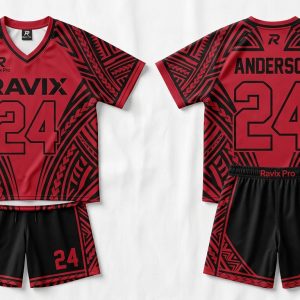 Custom Red and Black Pattern Lacrosse Uniform – custom manufactured by Ravix Pro Industry, Sialkot, Pakistan