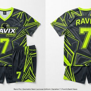 Custom Black and Neon Yellow Lacrosse Uniform – custom manufactured by Ravix Pro Industry, Sialkot, Pakistan