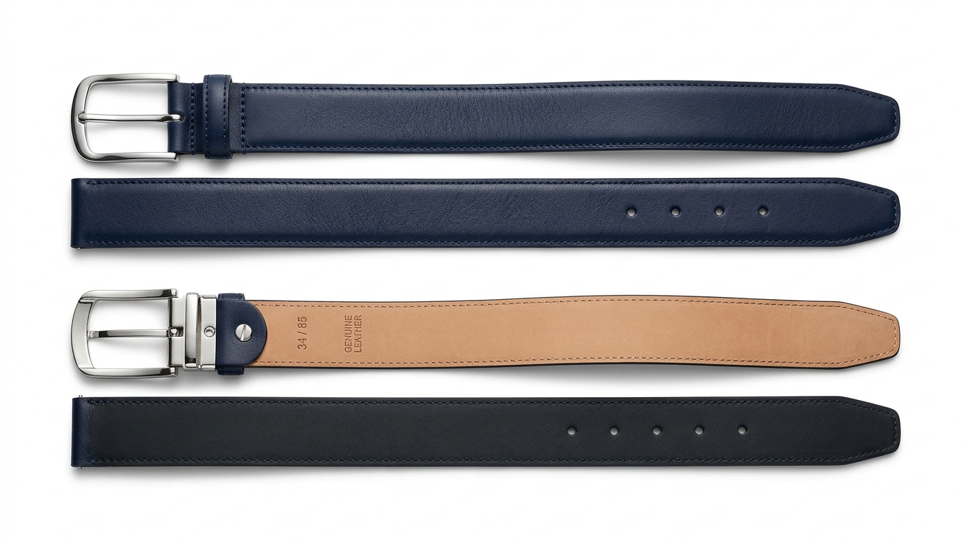 Custom Navy and Tan Leather Belt Custom Navy and Tan Leather Belt – custom manufactured by Ravix Pro Industry, Sialkot, Pakistan