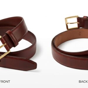 Custom Dark Brown Leather Belt with Gold Buckle – custom manufactured by Ravix Pro Industry, Sialkot, Pakistan