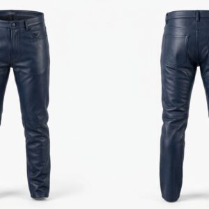 Custom Navy Five-Pocket Leather Jeans – custom manufactured by Ravix Pro Industry, Sialkot, Pakistan