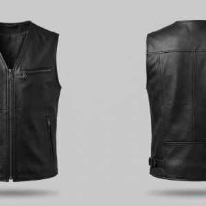 Custom Black Leather Vest – custom manufactured by Ravix Pro Industry, Sialkot, Pakistan