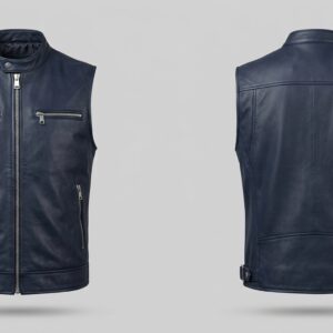 Custom Navy Leather Vest – custom manufactured by Ravix Pro Industry, Sialkot, Pakistan
