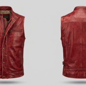 Custom Red Leather Vest – custom manufactured by Ravix Pro Industry, Sialkot, Pakistan
