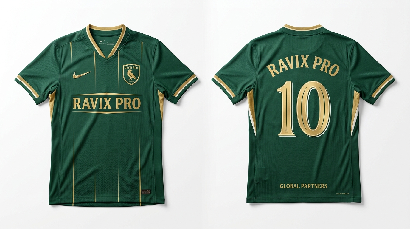 Custom Forest Green and Gold Luxury Football Shirt Custom Forest Green and Gold Luxury Football Shirt – custom manufactured by Ravix Pro Industry, Sialkot, Pakistan
