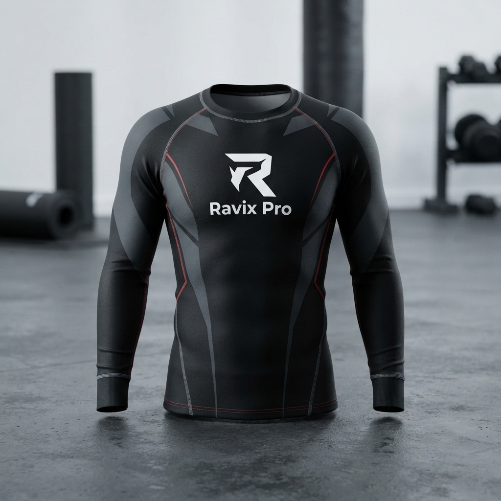 Custom Black Long Sleeve MMA Rash Guard – view 4 Custom Black Long Sleeve MMA Rash Guard – alternate view, made by Ravix Pro Industry, Sialkot