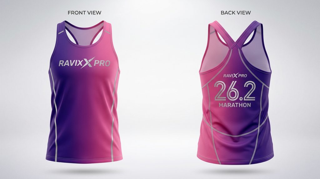 Custom Pink to Purple Marathon Singlet – custom manufactured by Ravix Pro Industry, Sialkot, Pakistan