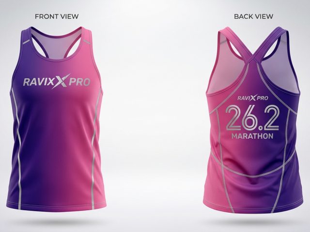 Custom Pink to Purple Marathon Singlet – custom manufactured by Ravix Pro Industry, Sialkot, Pakistan